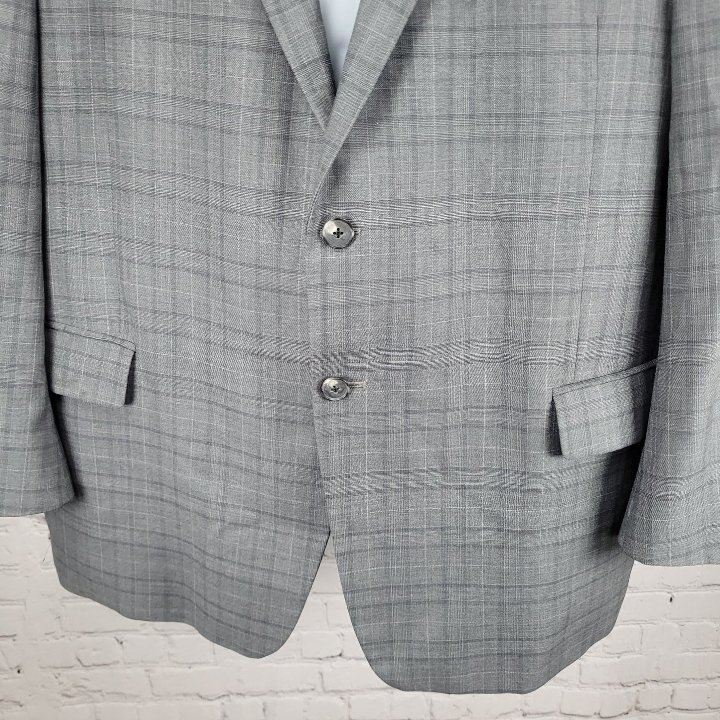 Joseph Abboud Guabello Grey 100% Wool Check Blazer Sport Coat USA Made Size 46S