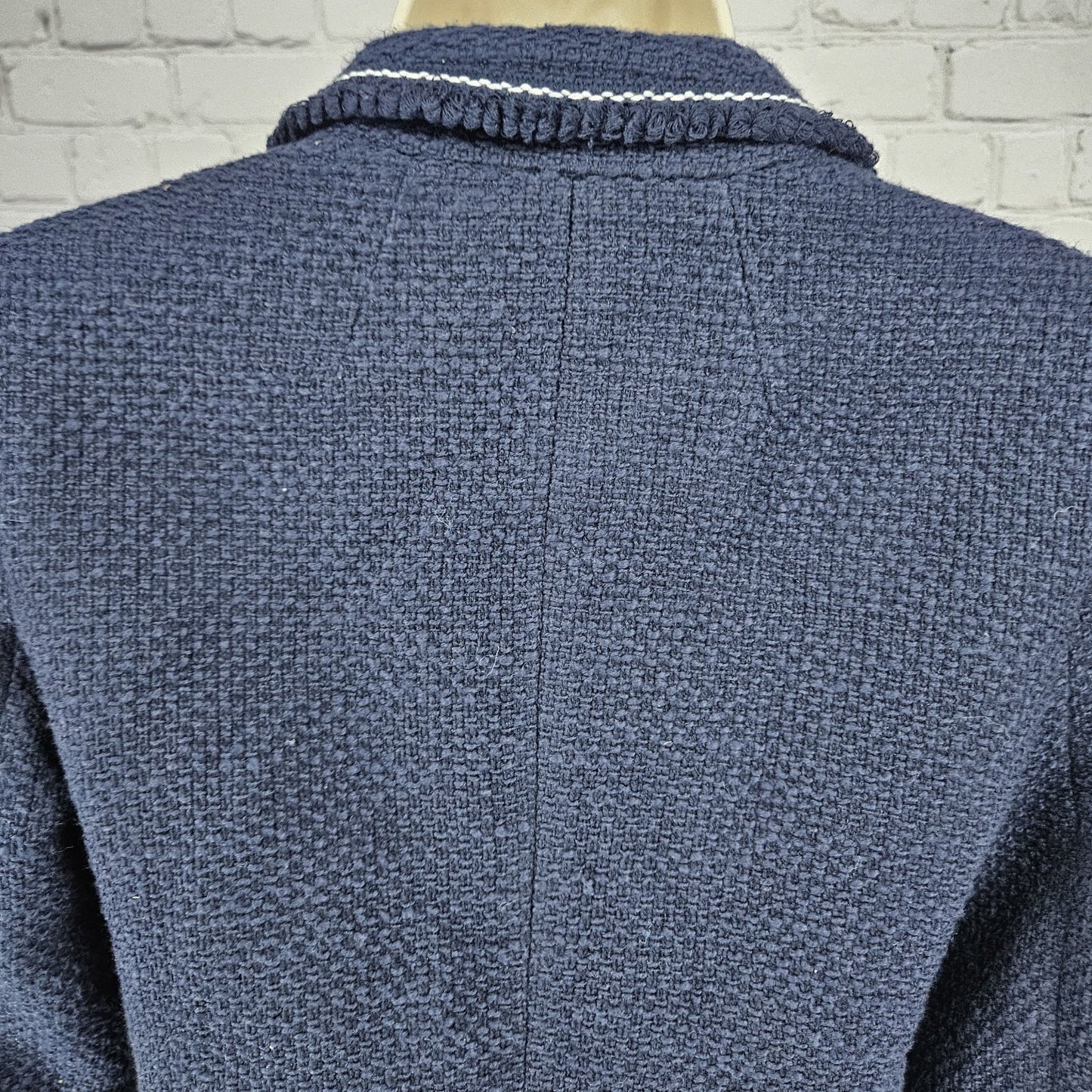 NWT Talbots Navy 100% Cotton Tweed White Stitching Gold Buttons Blazer Jacket 0P