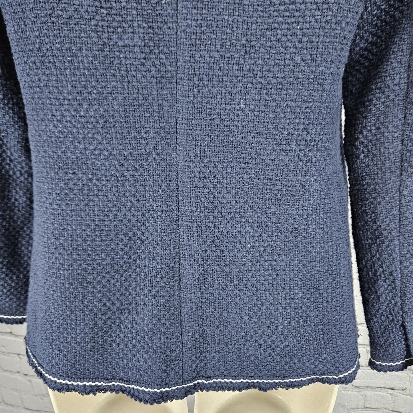 NWT Talbots Navy 100% Cotton Tweed White Stitching Gold Buttons Blazer Jacket 0P