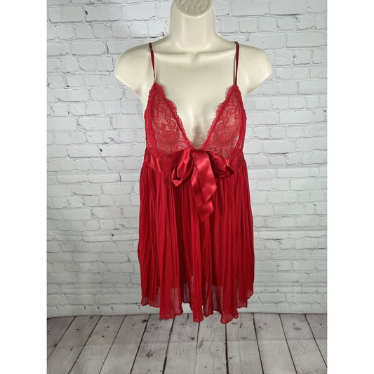 Victoria’s Secret Red Sheer Lace Top Baby Doll Chemise Nightie Women’s Size L
