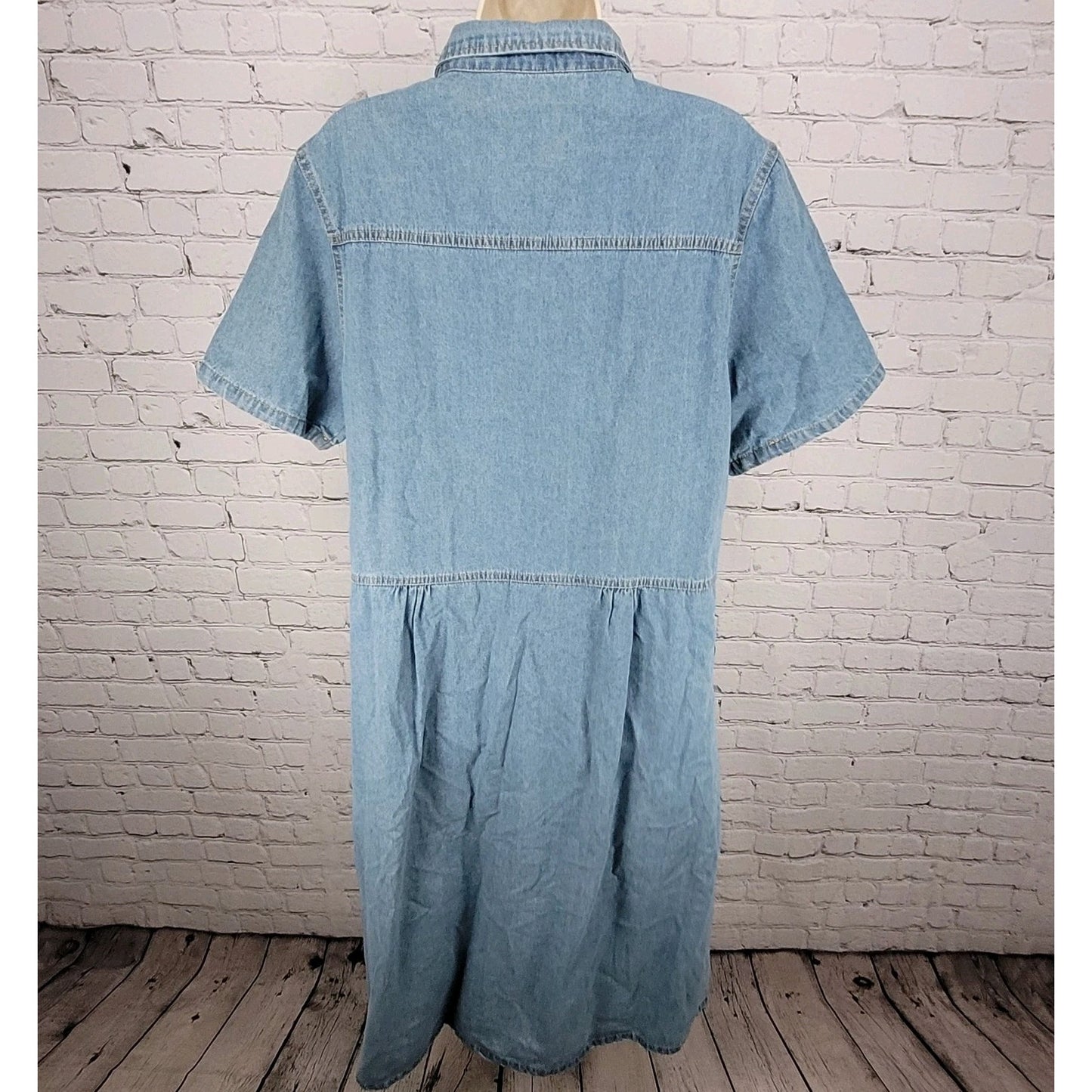 Noracora Blue Denim Buttoned Ruched Pockets Short Sleeve Unlined Dress Size XXL