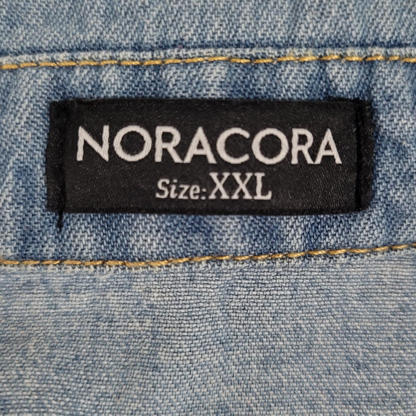 Noracora Blue Denim Buttoned Ruched Pockets Short Sleeve Unlined Dress Size XXL