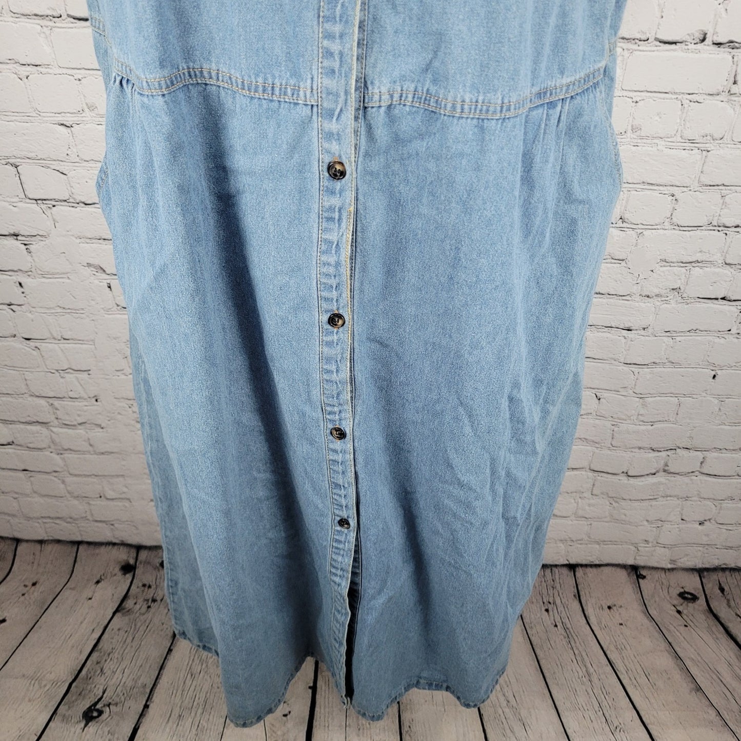 Noracora Blue Denim Buttoned Ruched Pockets Short Sleeve Unlined Dress Size XXL