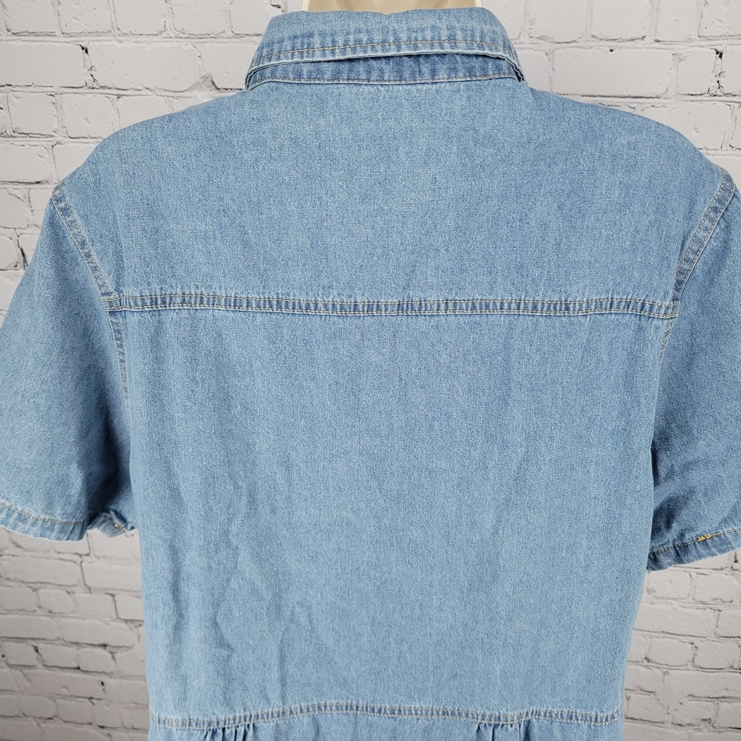 Noracora Blue Denim Buttoned Ruched Pockets Short Sleeve Unlined Dress Size XXL