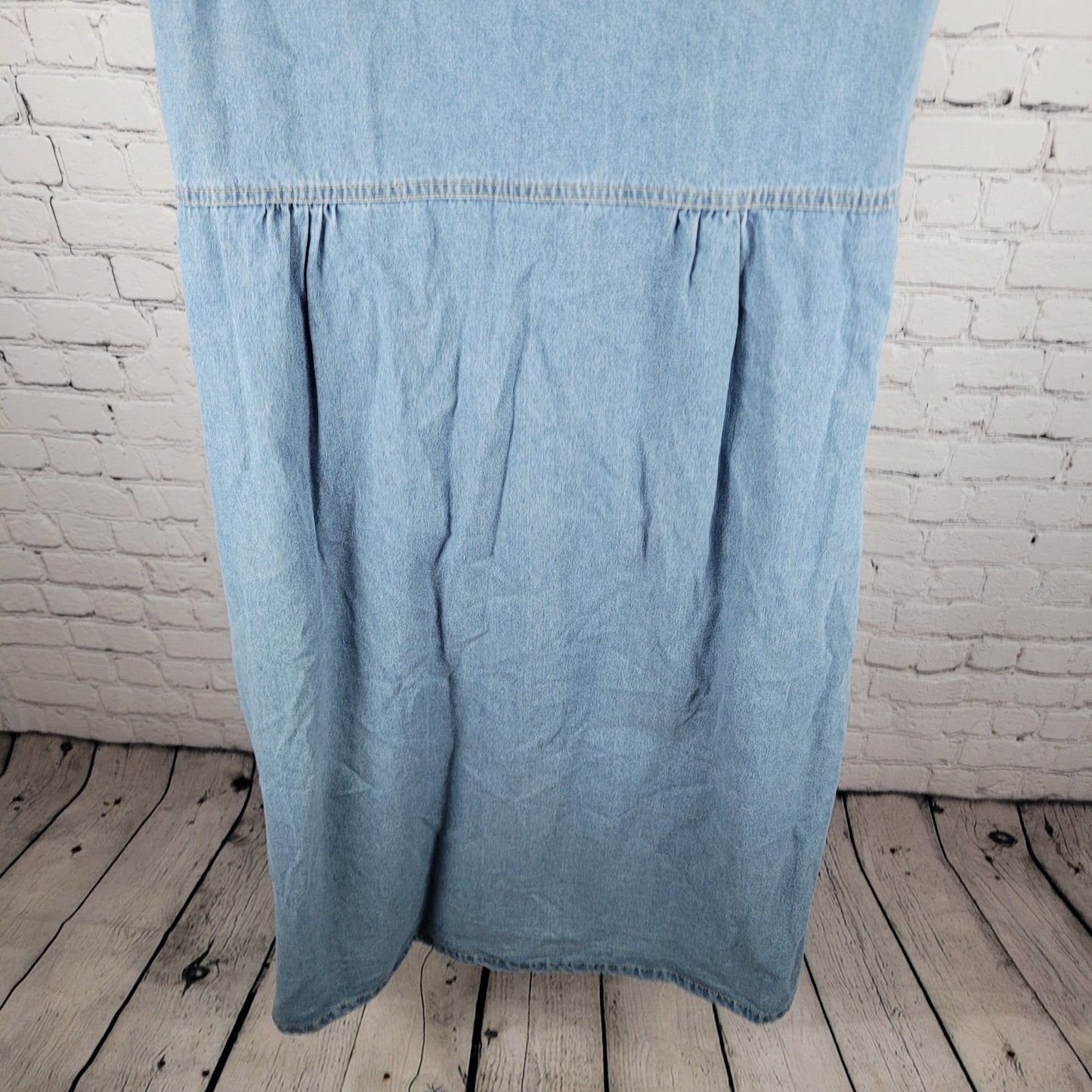 Noracora Blue Denim Buttoned Ruched Pockets Short Sleeve Unlined Dress Size XXL