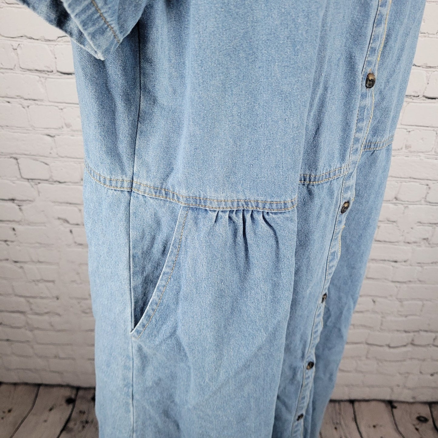 Noracora Blue Denim Buttoned Ruched Pockets Short Sleeve Unlined Dress Size XXL