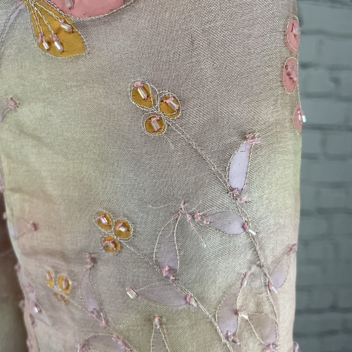 Shani Pink Pastel Floral Silk Chiffon Beaded Lined Button Blazer Jacket USA 6
