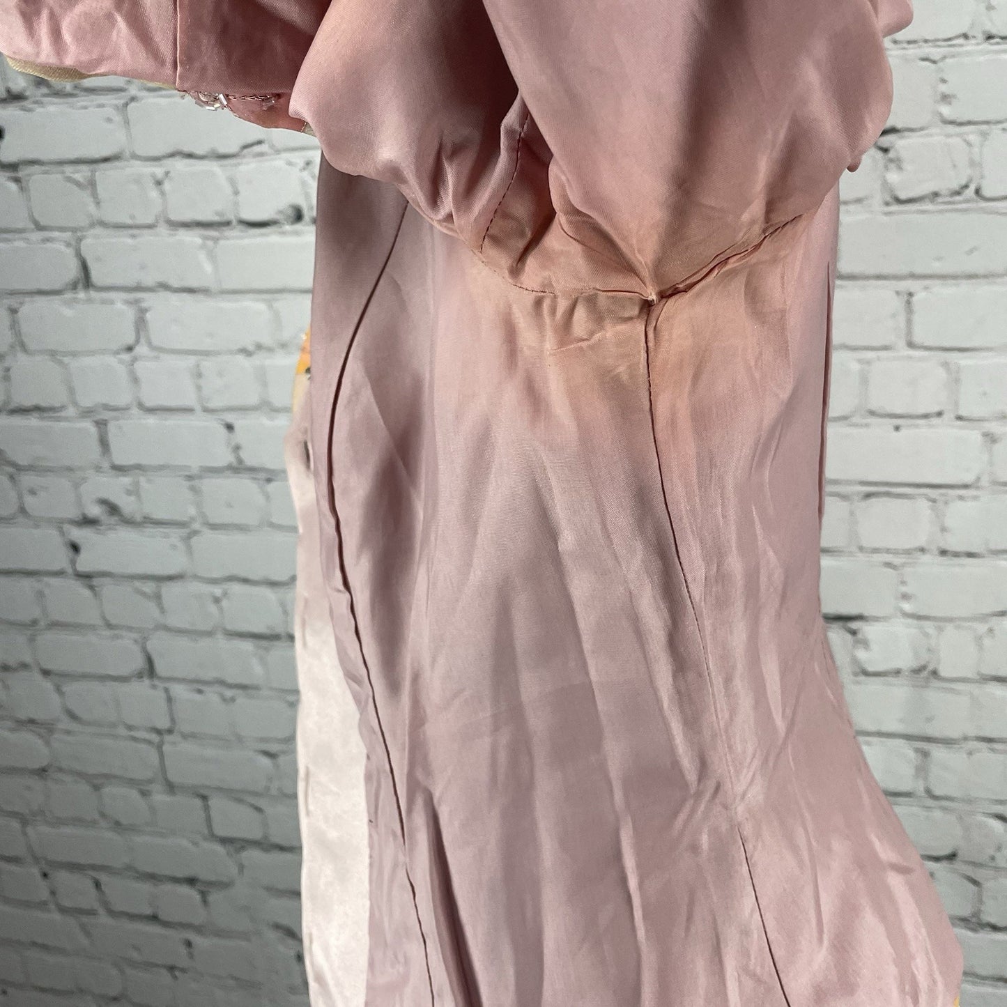 Shani Pink Pastel Floral Silk Chiffon Beaded Lined Button Blazer Jacket USA 6