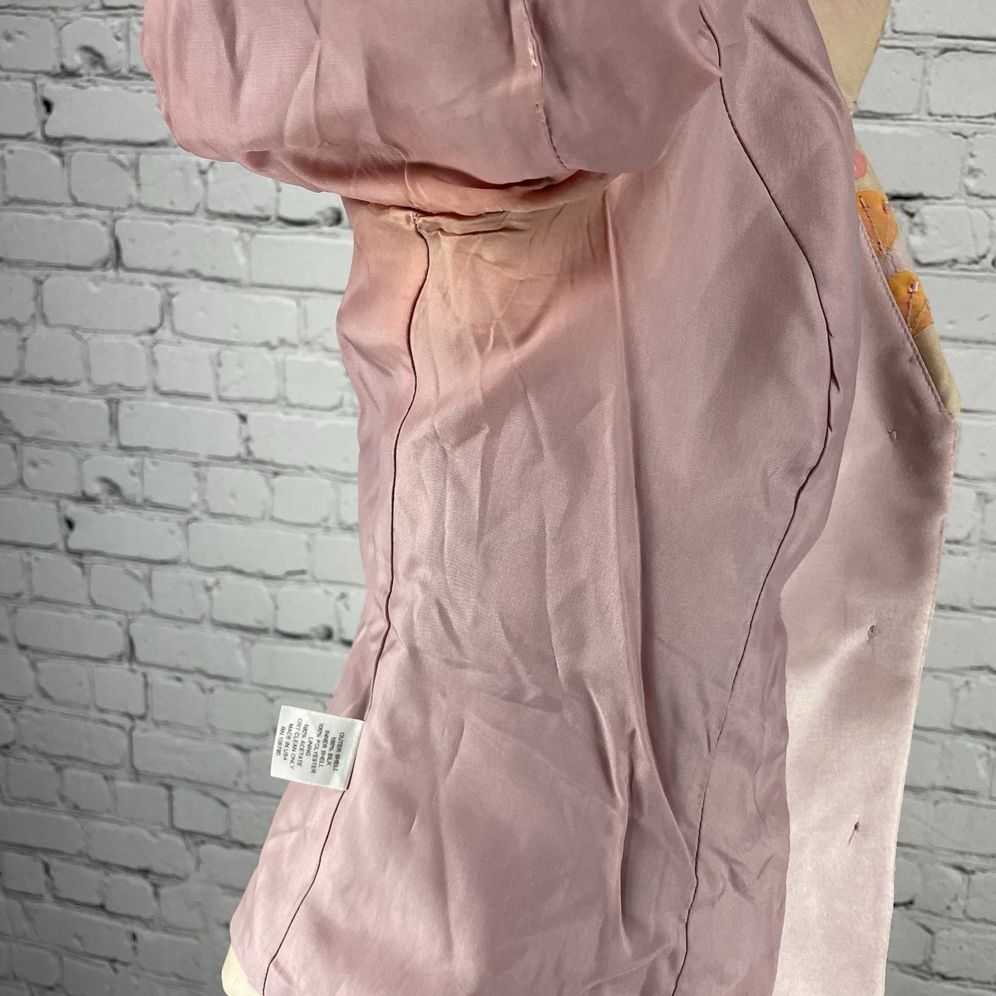 Shani Pink Pastel Floral Silk Chiffon Beaded Lined Button Blazer Jacket USA 6