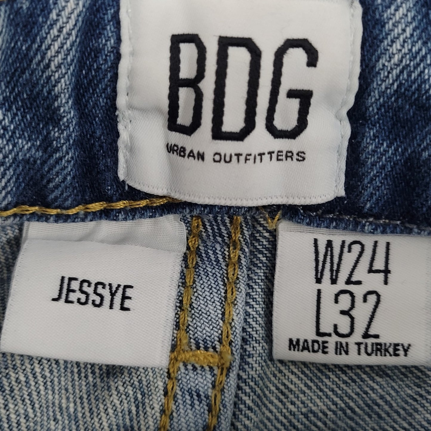 BDG Blue Denim 100% Cotton Jessye Distressed Two Tone Jeans Size 24 (24x28.5)