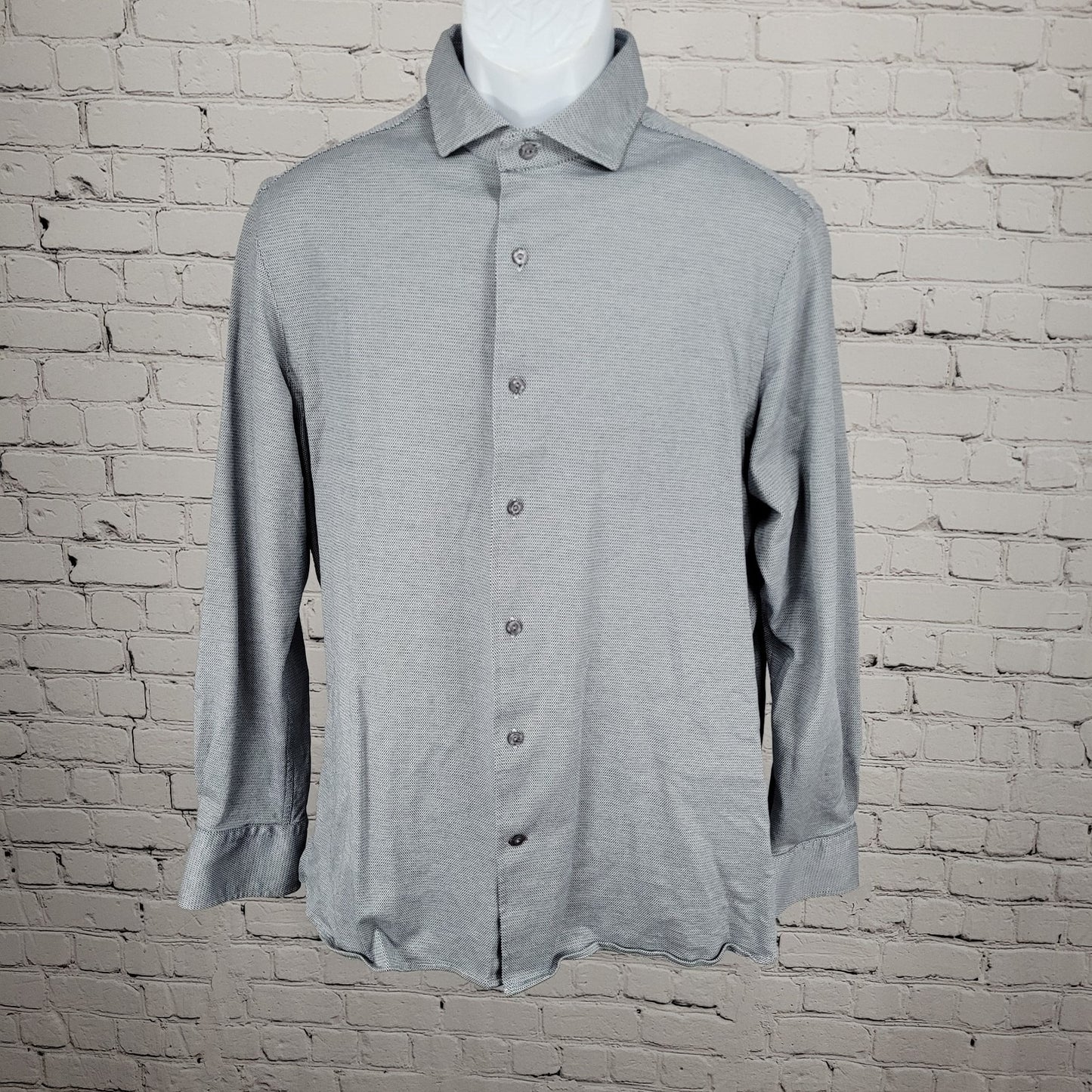 Cremieux Black Grey 100% Cotton Button Up Long Sleeve Dress Shirt Large L