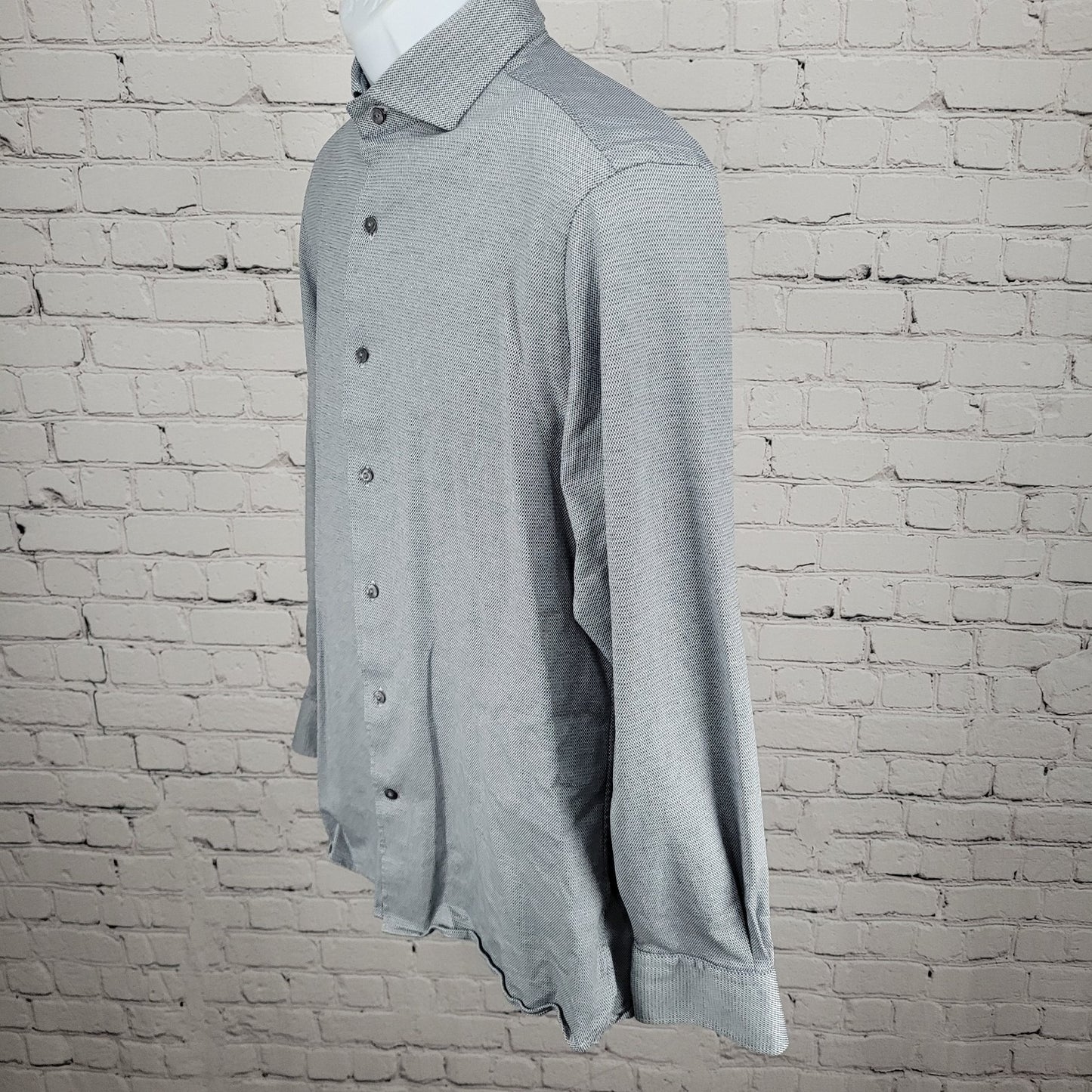Cremieux Black Grey 100% Cotton Button Up Long Sleeve Dress Shirt Large L