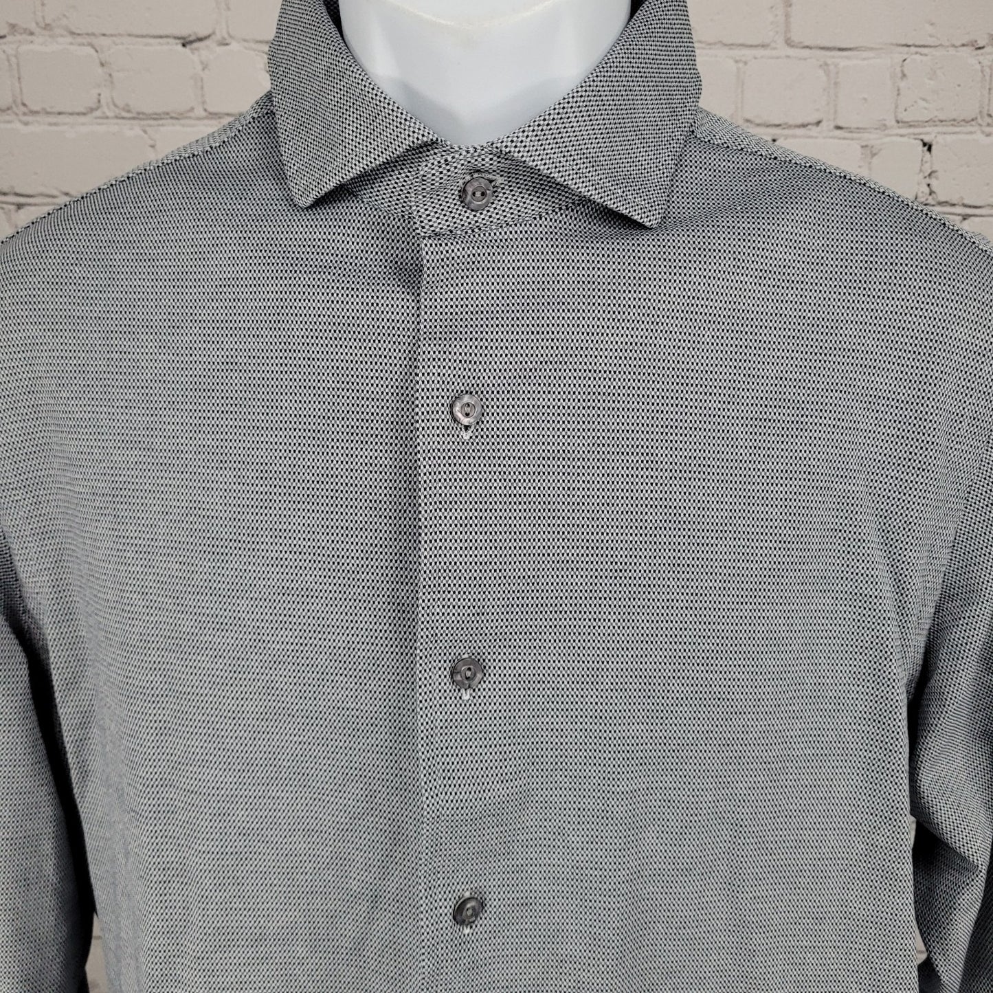 Cremieux Black Grey 100% Cotton Button Up Long Sleeve Dress Shirt Large L