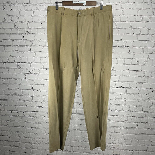 Tommy Bahama Light Brown Silk Bamboo Rayon Pleated Pants Size 35 (35x30.5)