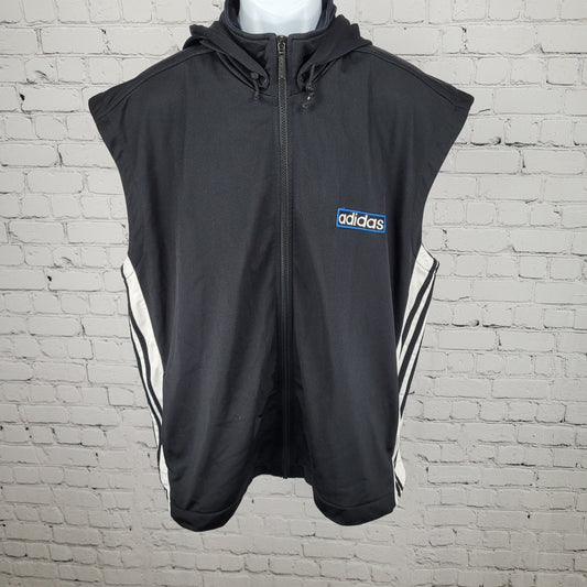 VTG Adidas Black Breakaway Snap Hood Sleeveless Full Zip Track Jacket Vest 90s L