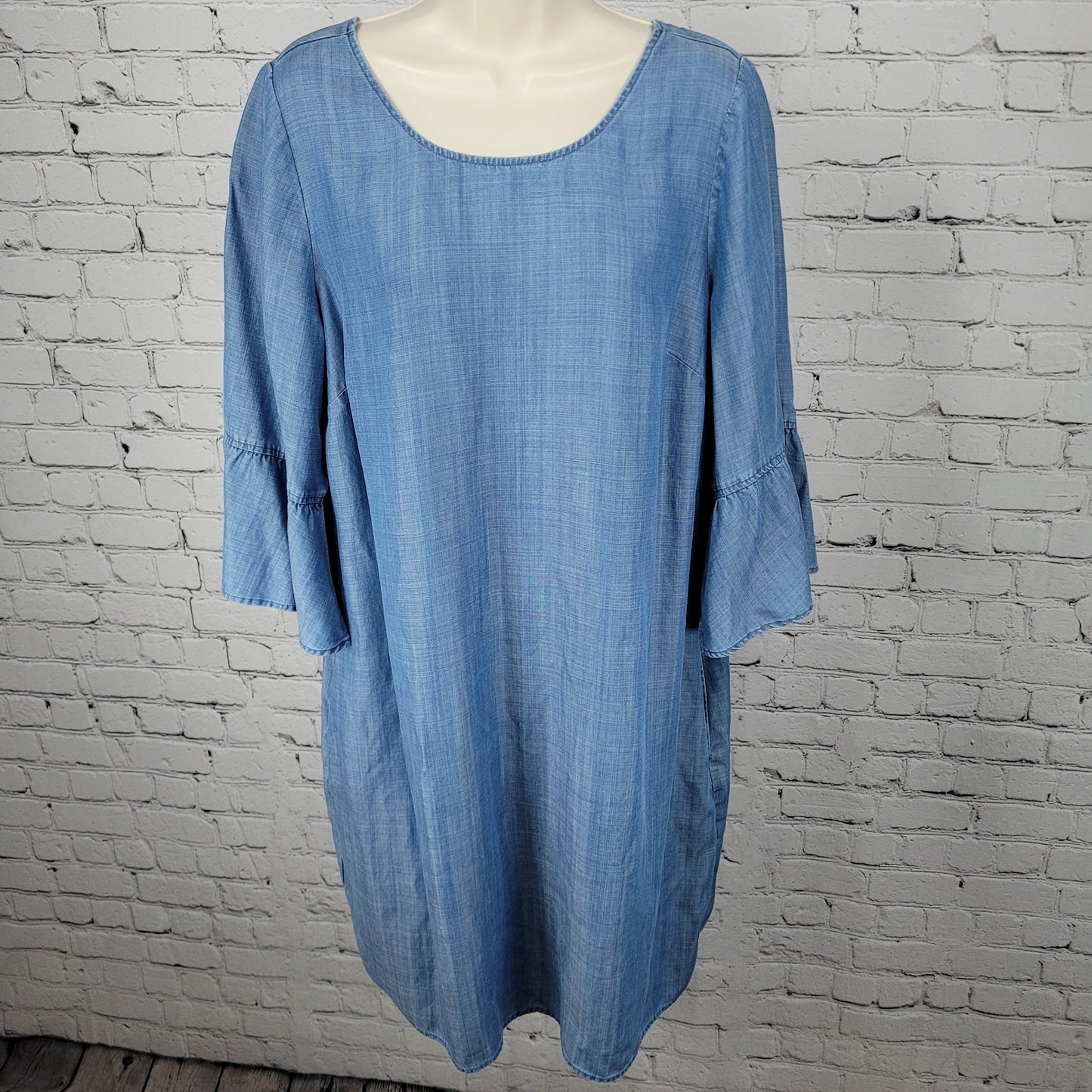 Tommy Bahama Blue 3/4 Bell Sleeve Pockets Unlined Midi Shift Dress Size Large L