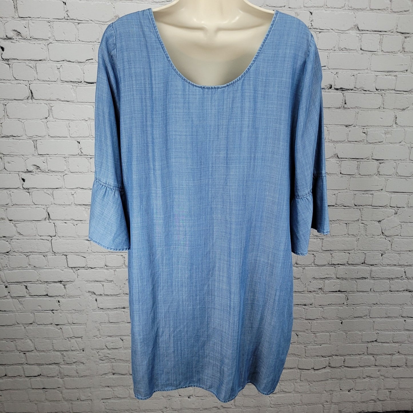 Tommy Bahama Blue 3/4 Bell Sleeve Pockets Unlined Midi Shift Dress Size Large L