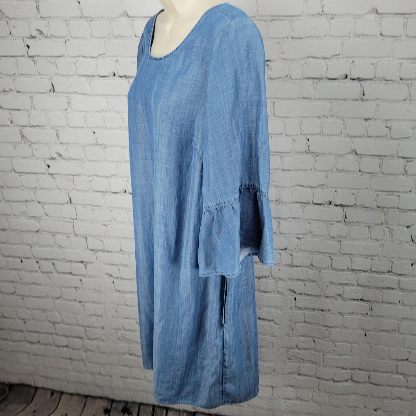 Tommy Bahama Blue 3/4 Bell Sleeve Pockets Unlined Midi Shift Dress Size Large L