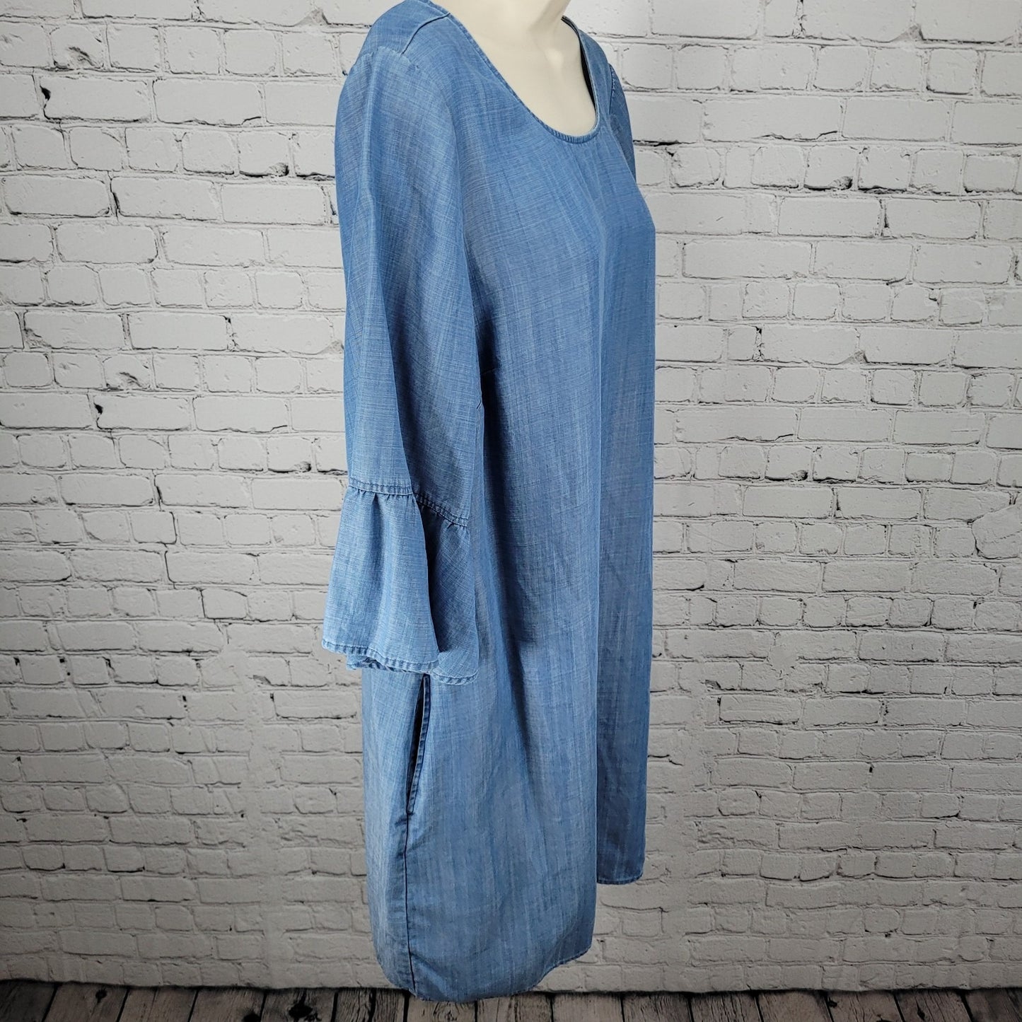 Tommy Bahama Blue 3/4 Bell Sleeve Pockets Unlined Midi Shift Dress Size Large L
