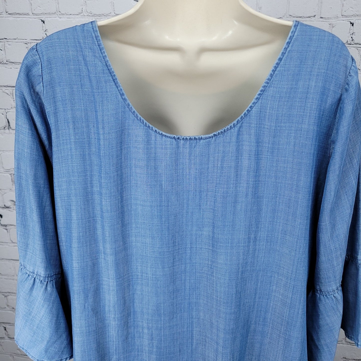 Tommy Bahama Blue 3/4 Bell Sleeve Pockets Unlined Midi Shift Dress Size Large L