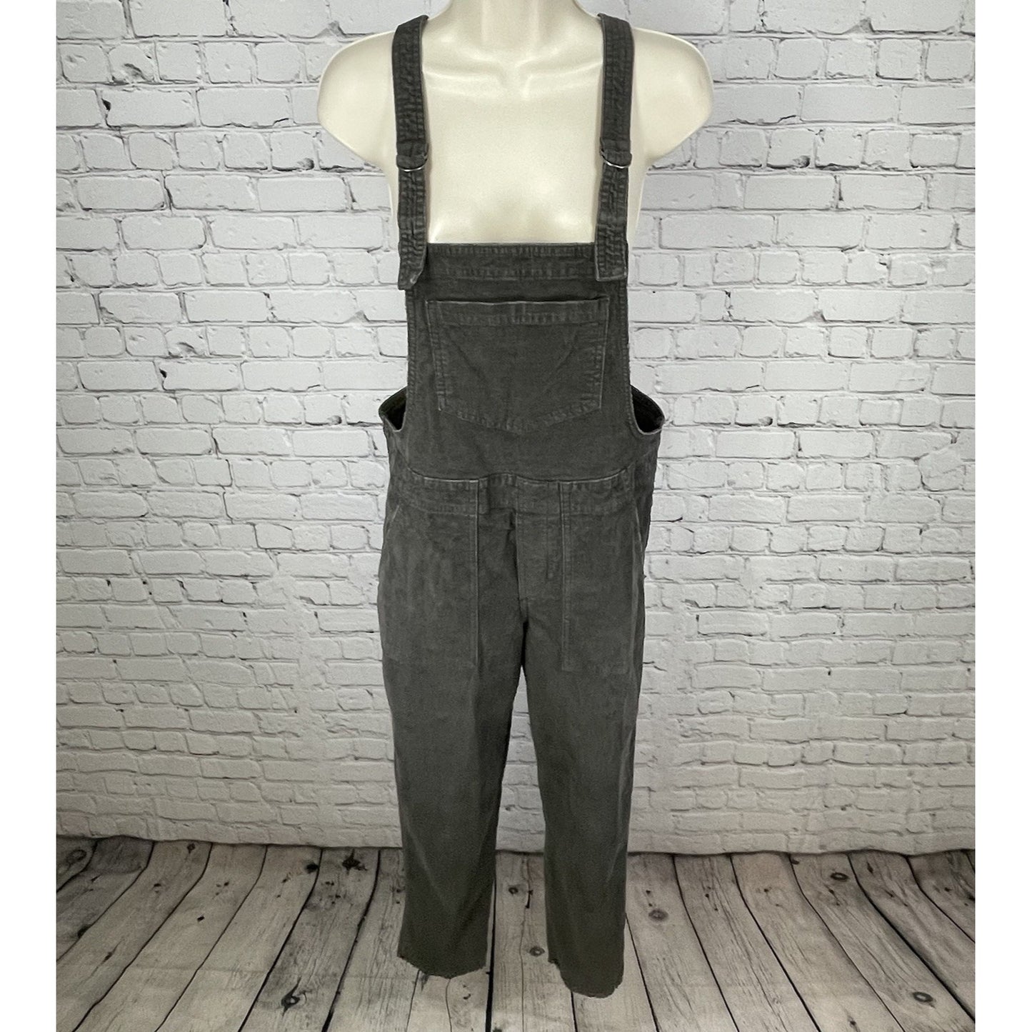 Aerie Grey Soft Corduroy Raw Hem Tapered Leg Stretch Overalls Pockets Size XS