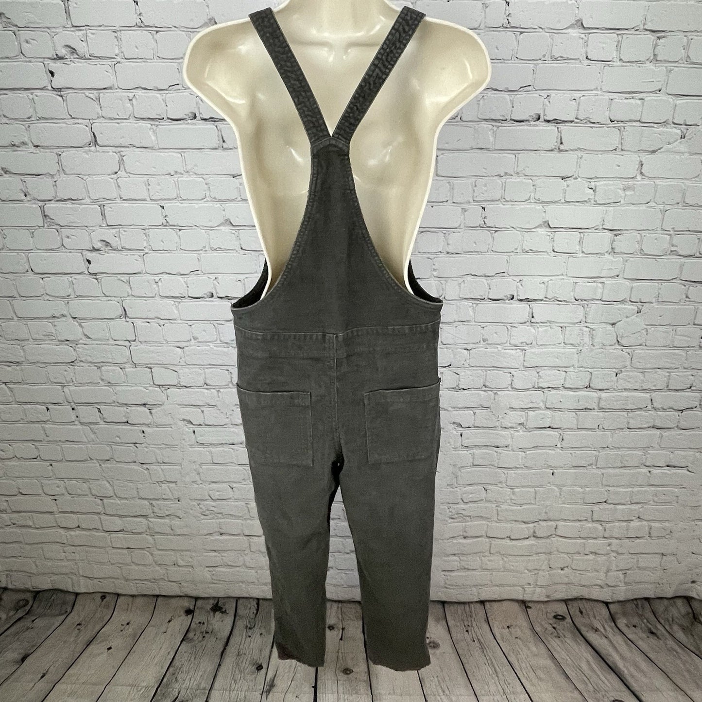 Aerie Grey Soft Corduroy Raw Hem Tapered Leg Stretch Overalls Pockets Size XS