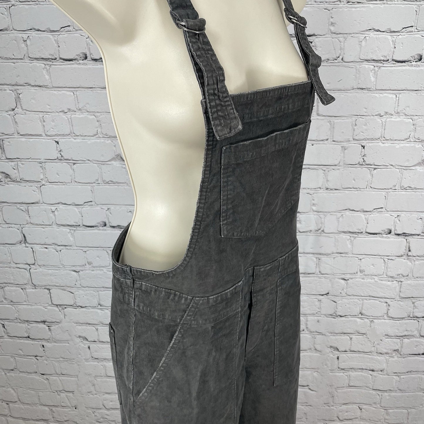 Aerie Grey Soft Corduroy Raw Hem Tapered Leg Stretch Overalls Pockets Size XS