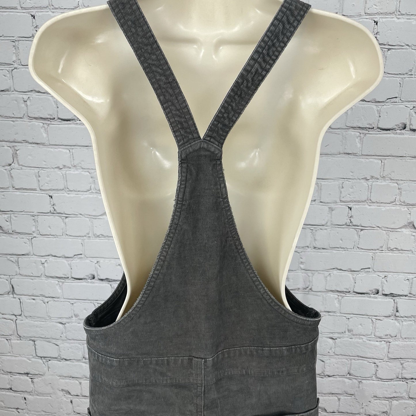Aerie Grey Soft Corduroy Raw Hem Tapered Leg Stretch Overalls Pockets Size XS