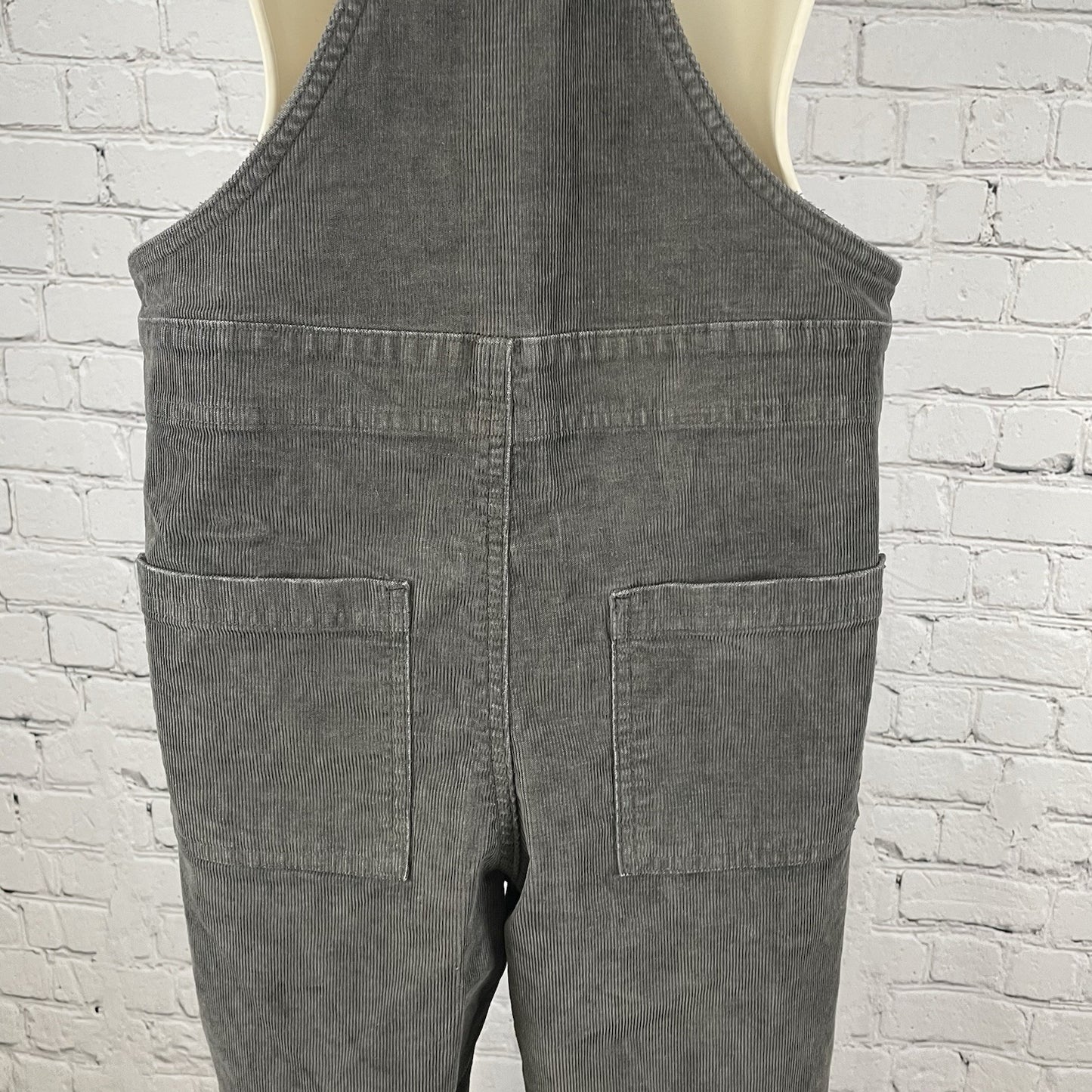 Aerie Grey Soft Corduroy Raw Hem Tapered Leg Stretch Overalls Pockets Size XS