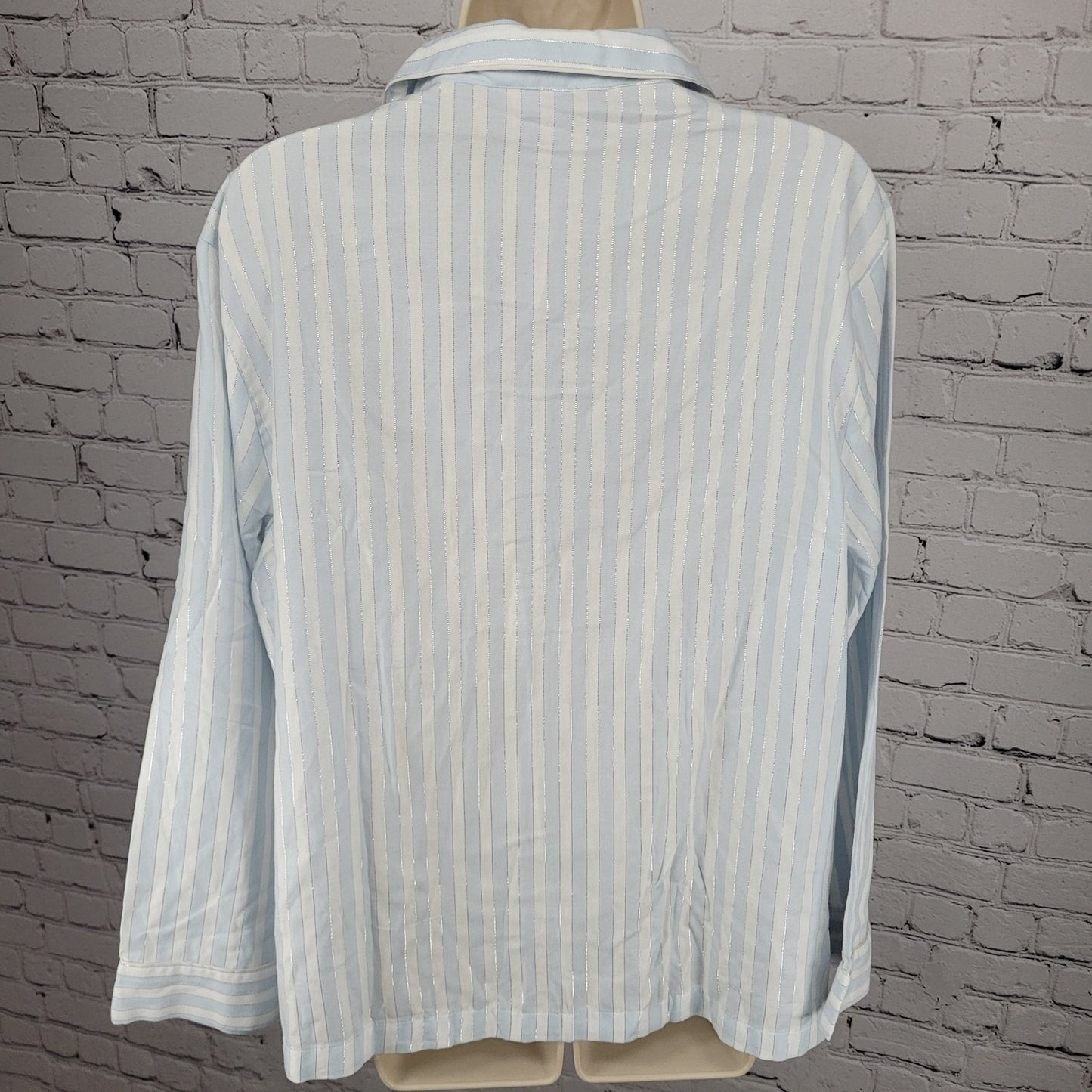 NWT Victoria's Secret White Blue Rhinestone Long Sleeve Pajama Top Large L