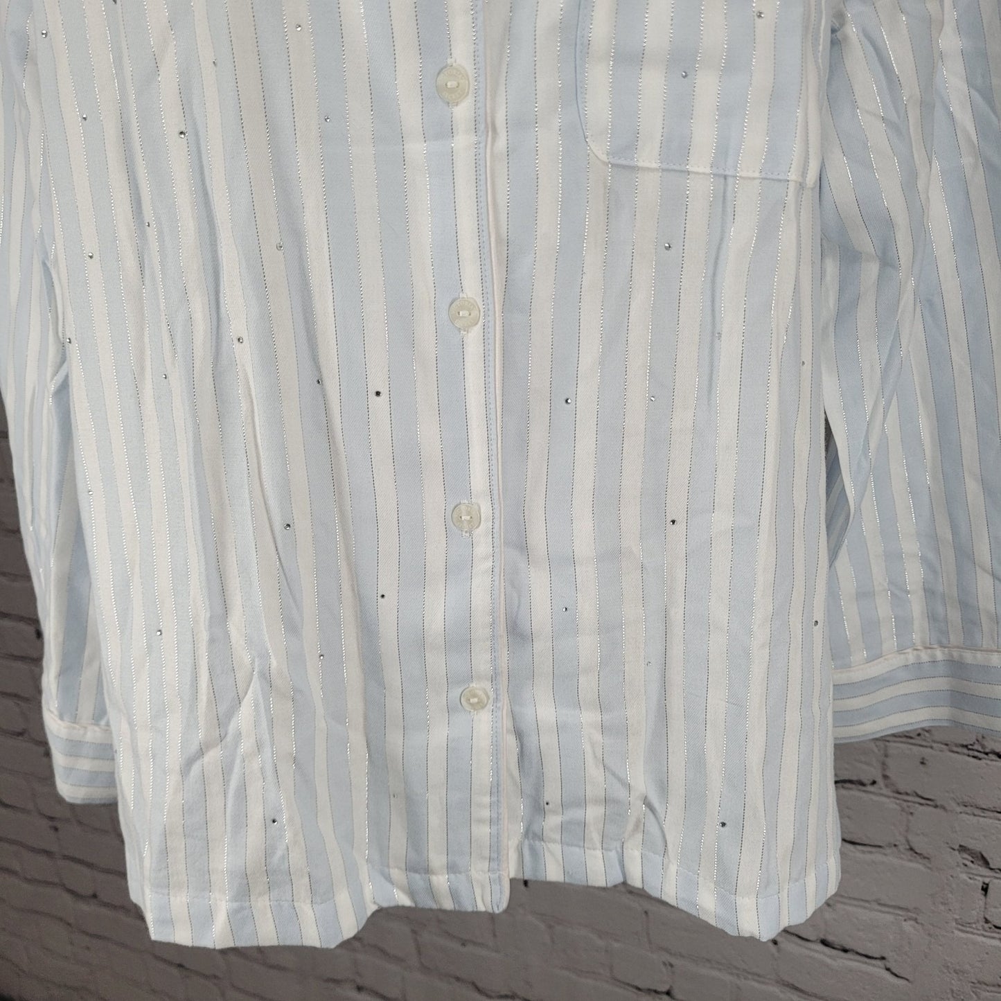 NWT Victoria's Secret White Blue Rhinestone Long Sleeve Pajama Top Large L