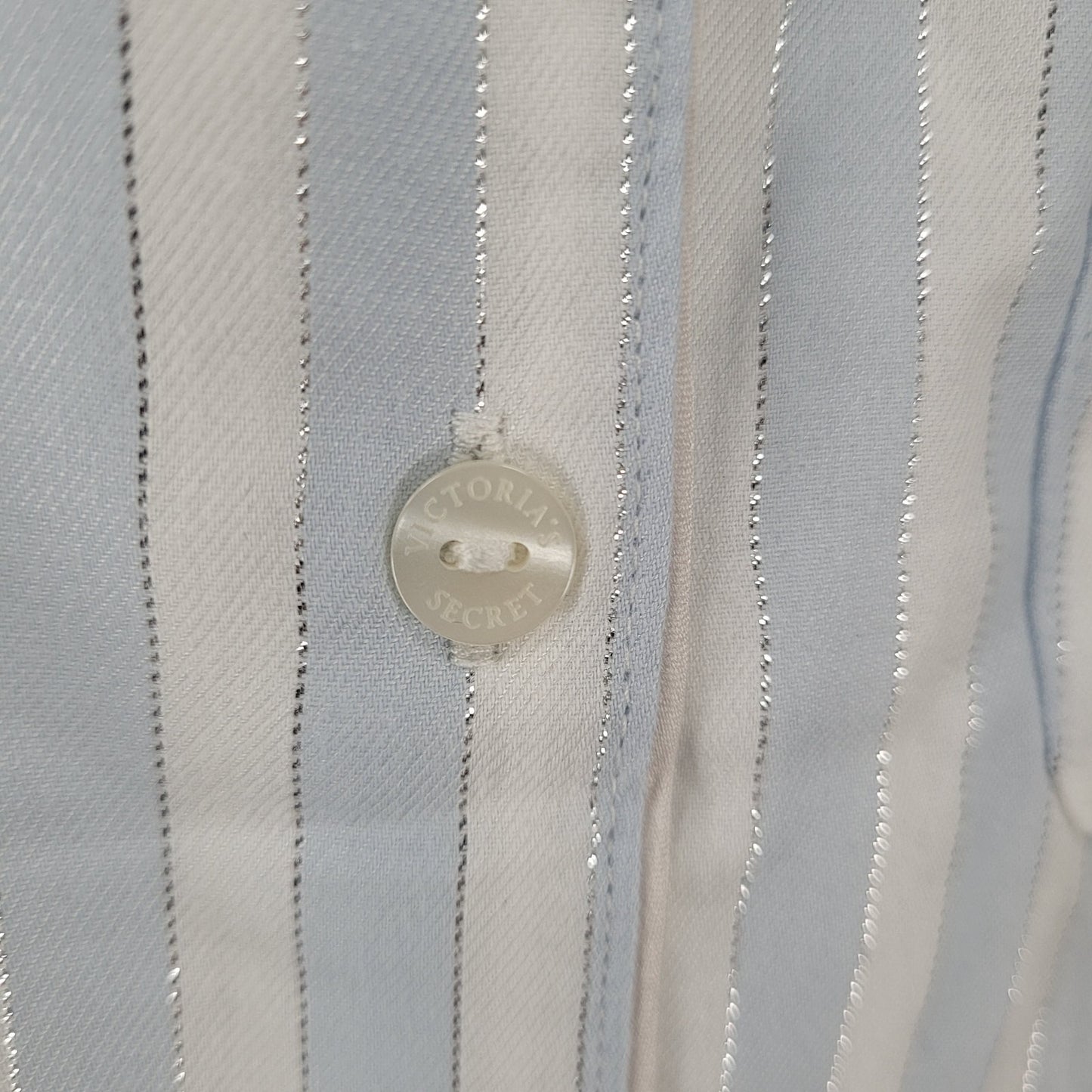 NWT Victoria's Secret White Blue Rhinestone Long Sleeve Pajama Top Large L