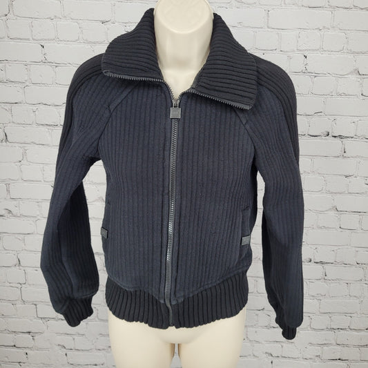 CHANEL Black Wool Blend Knit Full Zip Jacket France Made Size 36 US XS