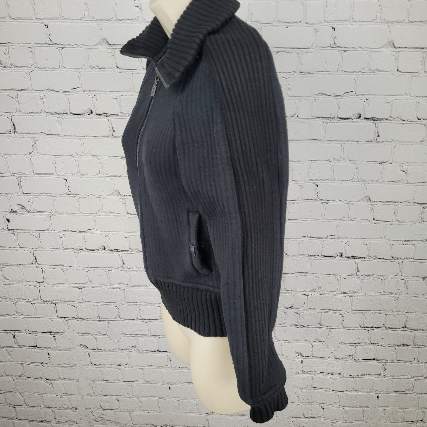 CHANEL Black Wool Blend Knit Full Zip Jacket France Made Size 36 US XS