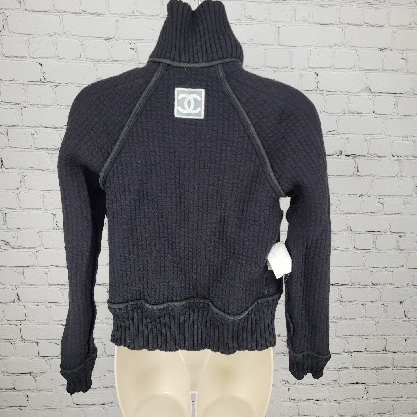 CHANEL Black Wool Blend Knit Full Zip Jacket France Made Size 36 US XS