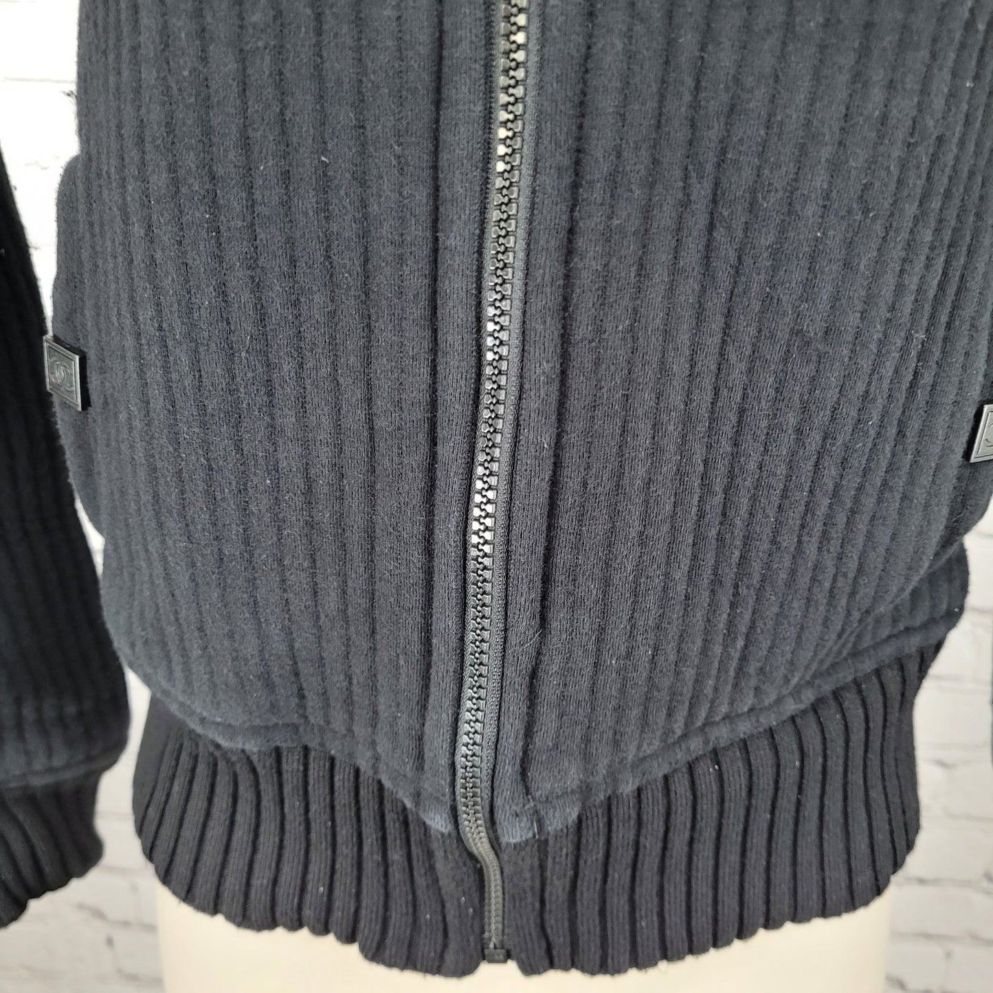 CHANEL Black Wool Blend Knit Full Zip Jacket France Made Size 36 US XS