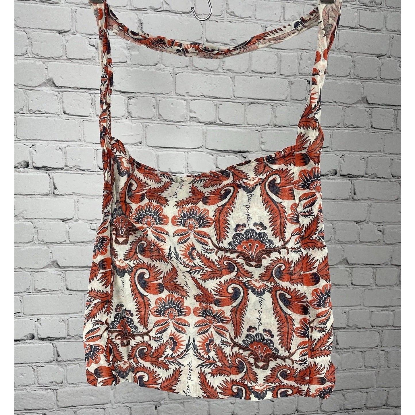 Free People Orange Floral Gauzy Lightweight Reusable Tote Shopping Sling Bag