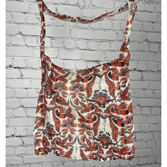 Free People Orange Floral Gauzy Lightweight Reusable Tote Shopping Sling Bag