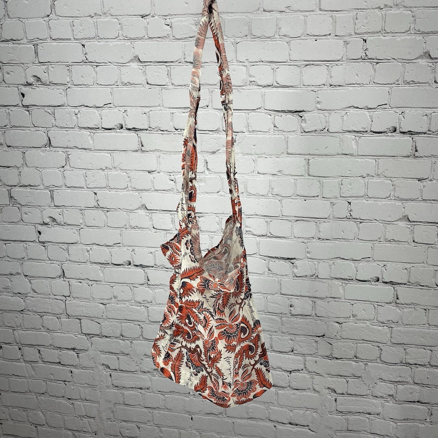 Free People Orange Floral Gauzy Lightweight Reusable Tote Shopping Sling Bag
