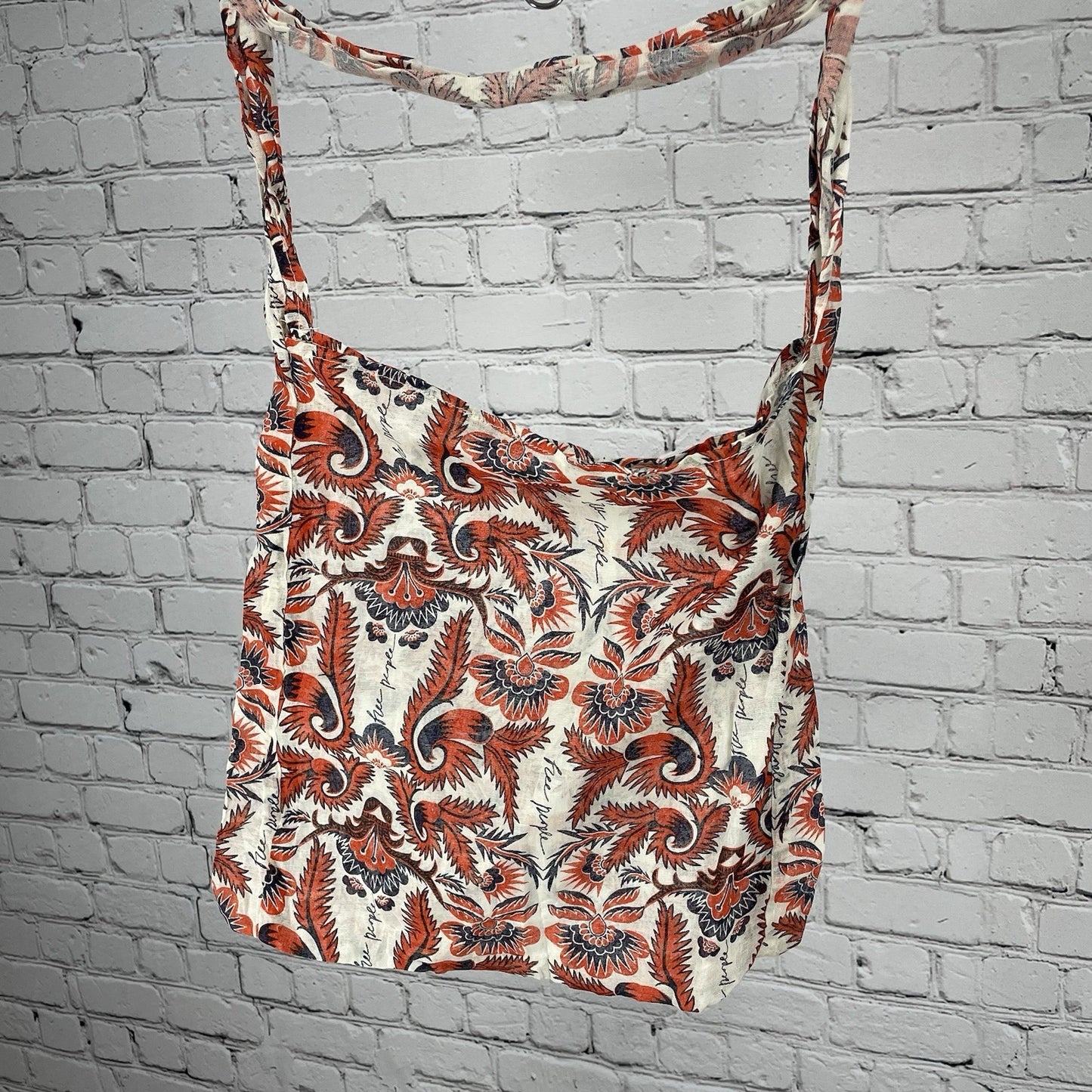 Free People Orange Floral Gauzy Lightweight Reusable Tote Shopping Sling Bag