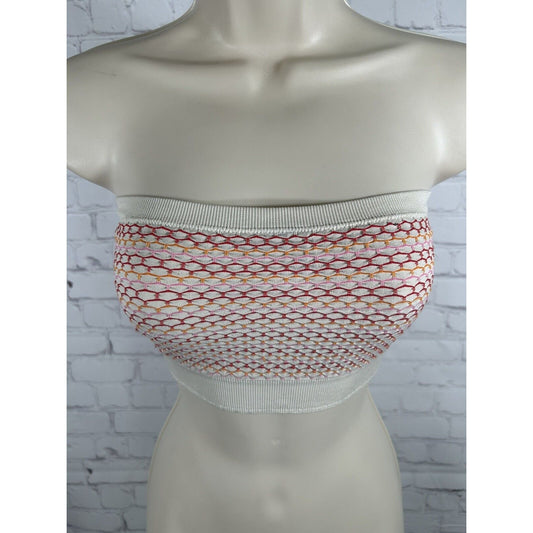 Aerie Women’s Beige Red Pink Orange Embroidered Strapless Bra Bandeau L Large