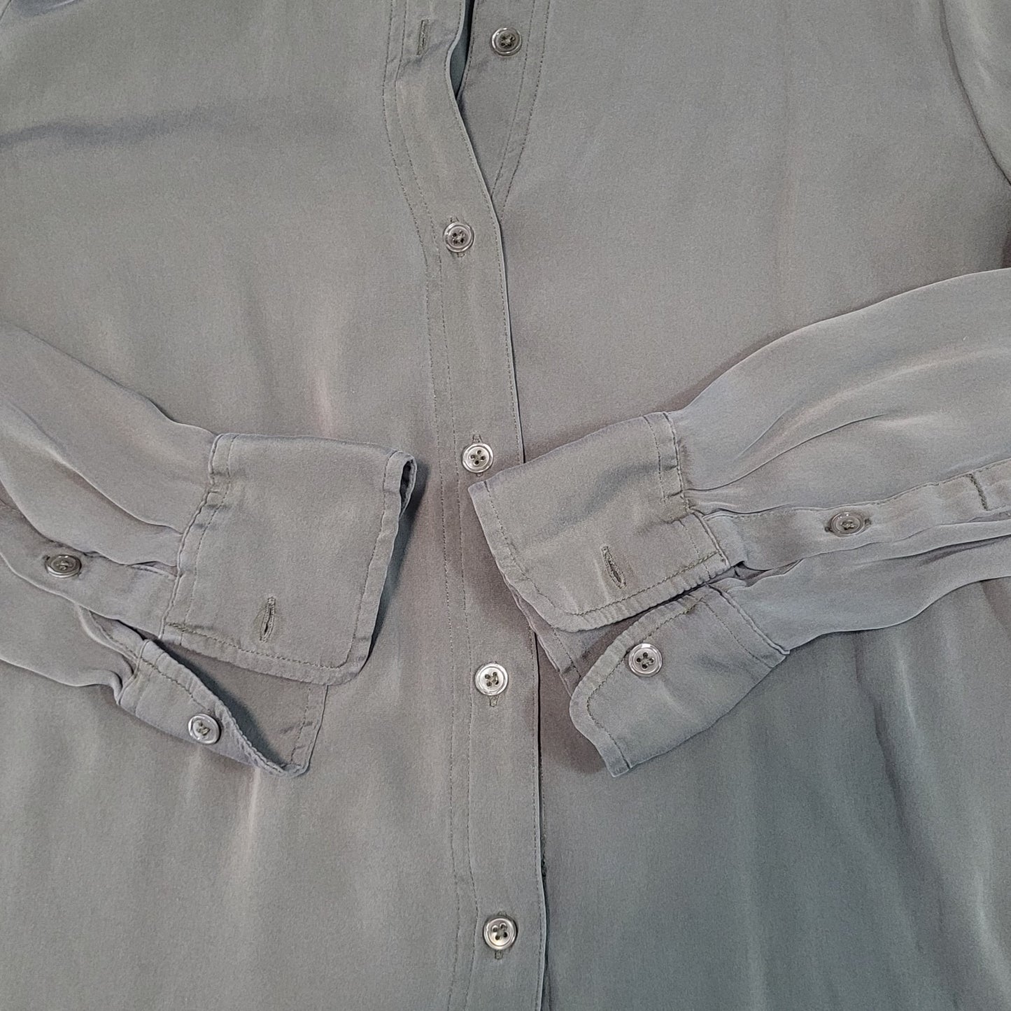 Quince Green Silk Stretch Button Up Long Sleeve Top Shirt Size Small S