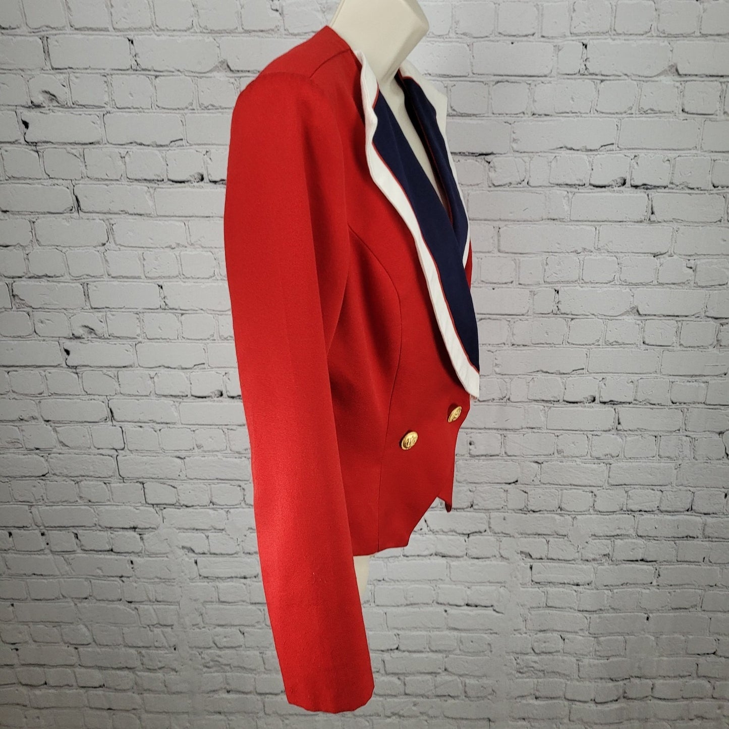 VTG Melissa Red Gold Button Double Breasted Shoulder Padded Jacket Blazer USA 10