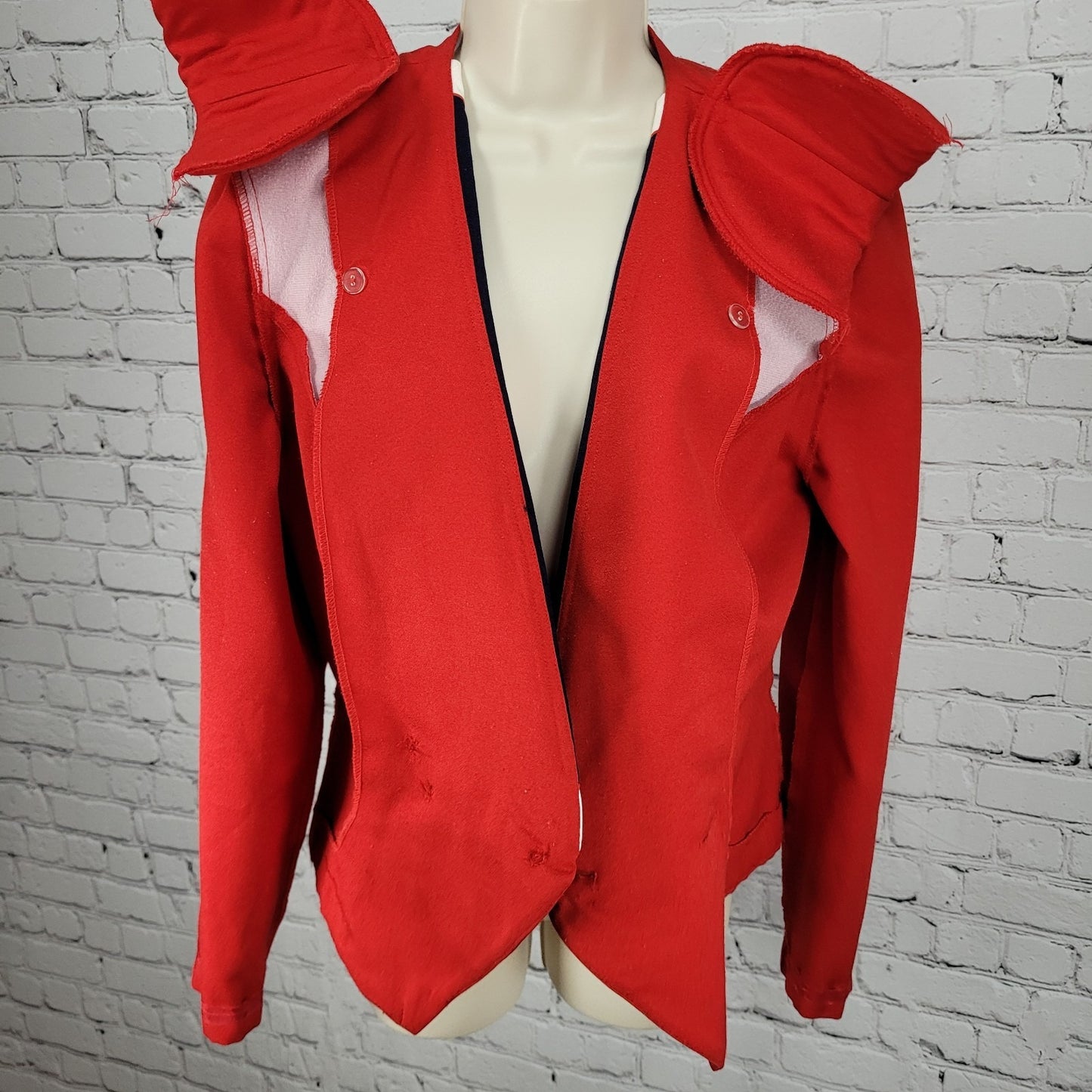 VTG Melissa Red Gold Button Double Breasted Shoulder Padded Jacket Blazer USA 10