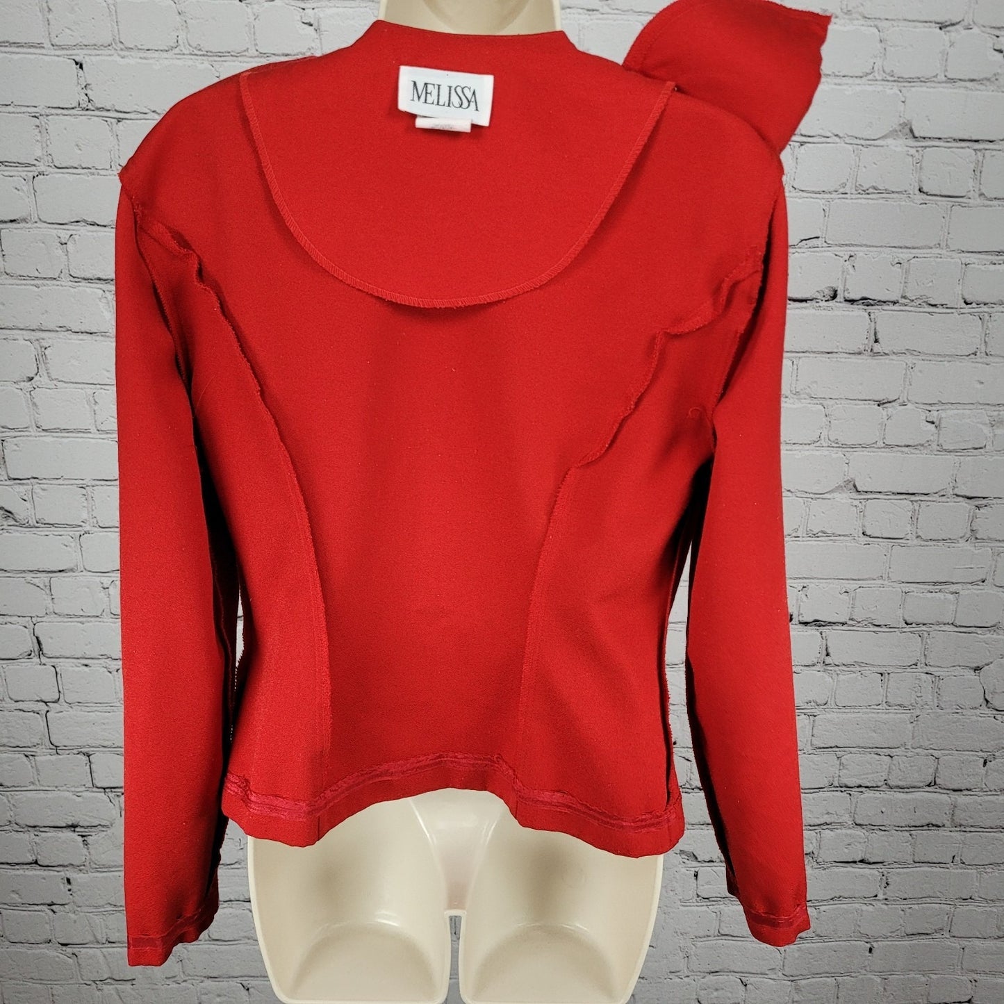 VTG Melissa Red Gold Button Double Breasted Shoulder Padded Jacket Blazer USA 10