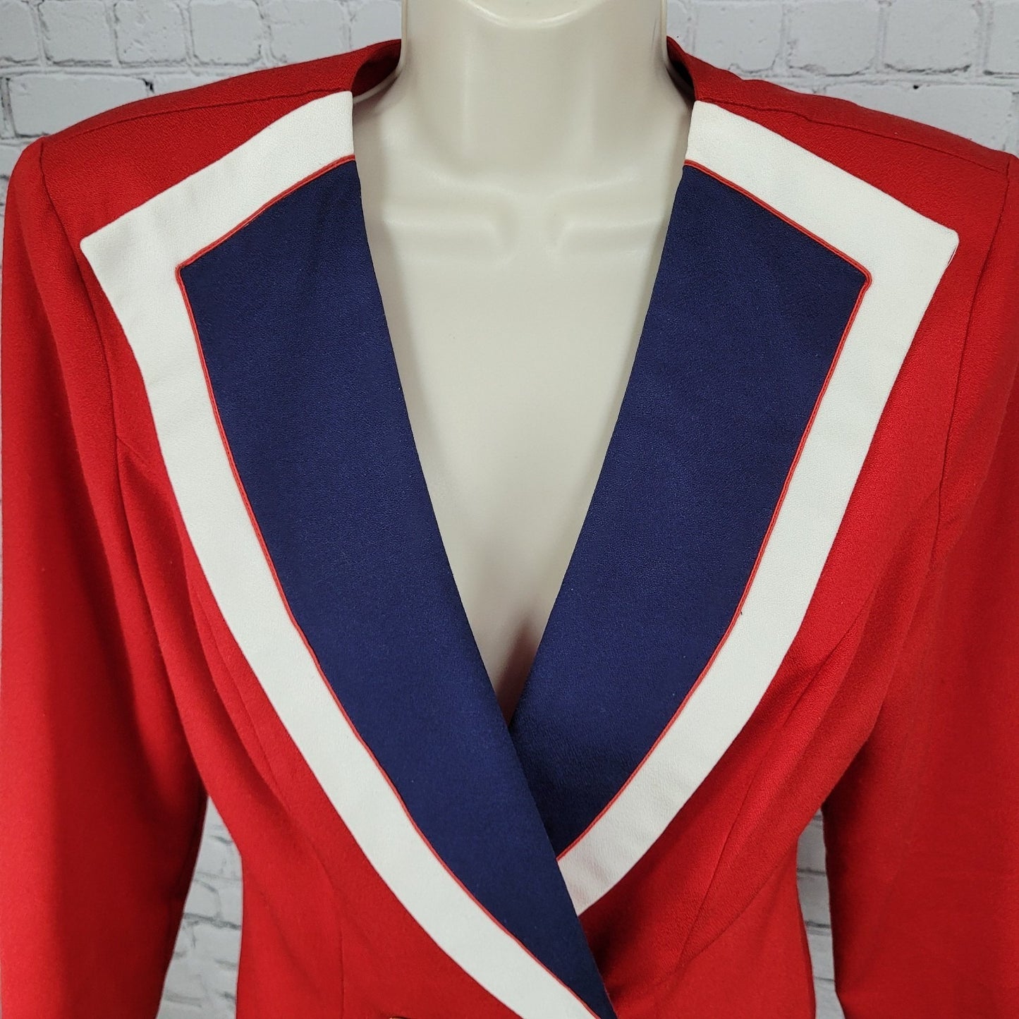 VTG Melissa Red Gold Button Double Breasted Shoulder Padded Jacket Blazer USA 10