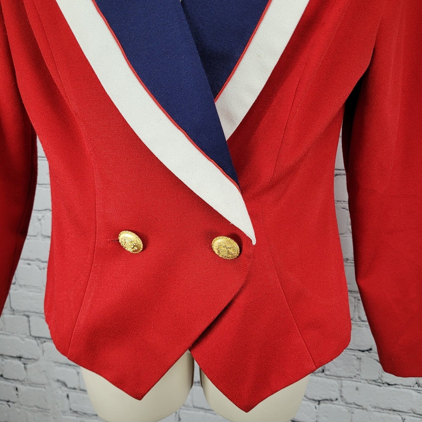 VTG Melissa Red Gold Button Double Breasted Shoulder Padded Jacket Blazer USA 10