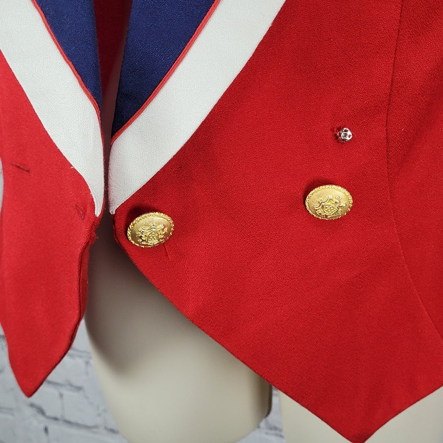 VTG Melissa Red Gold Button Double Breasted Shoulder Padded Jacket Blazer USA 10