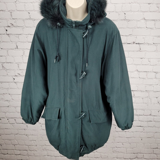 Forecaster Of Boston Green Insulated Removable Fur Trim Hood Zip Jacket Size XS