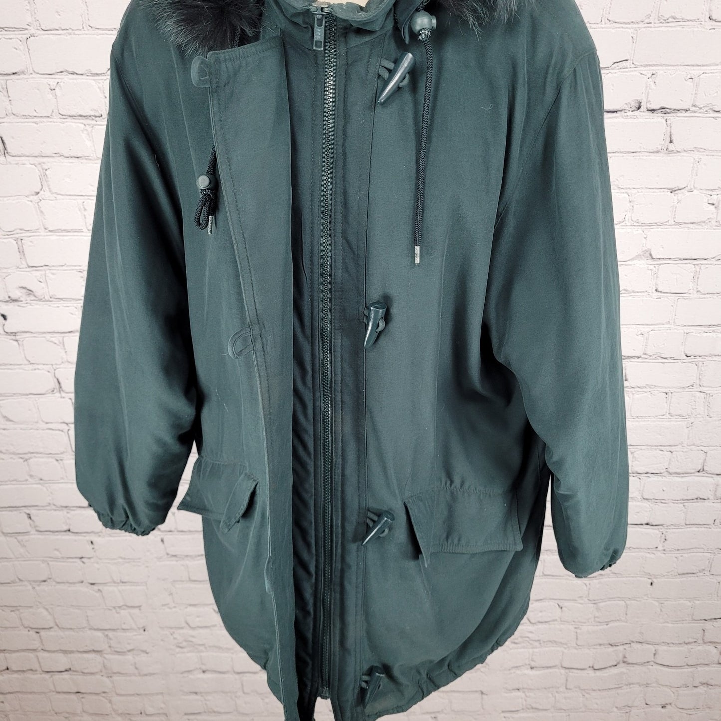 Forecaster Of Boston Green Insulated Removable Fur Trim Hood Zip Jacket Size XS